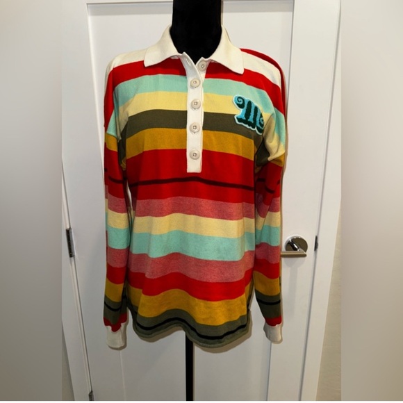 MOTHER The Penalty Kick Rainbow Stripe Polo XS - Picture 1 of 6